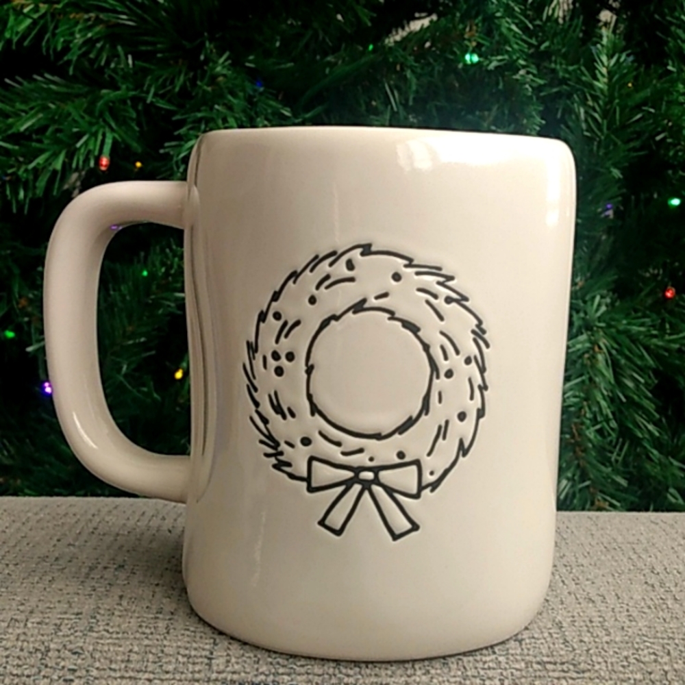 Merry Christmas Wreath Holiday Mug Double-sided Red Inside